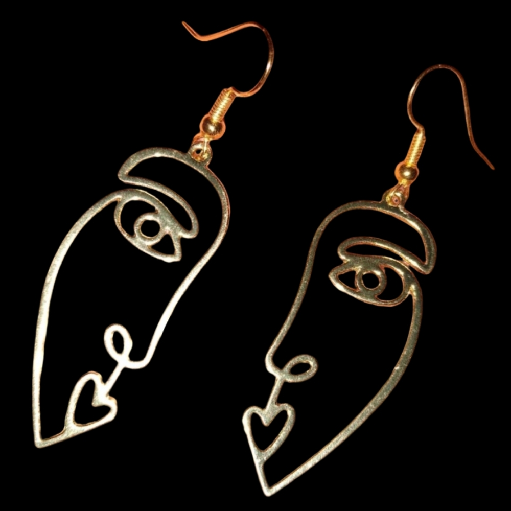 Abstract Face Eyes Earrings Heart Lips Line Art Profile Gold Outline Charm KATTA